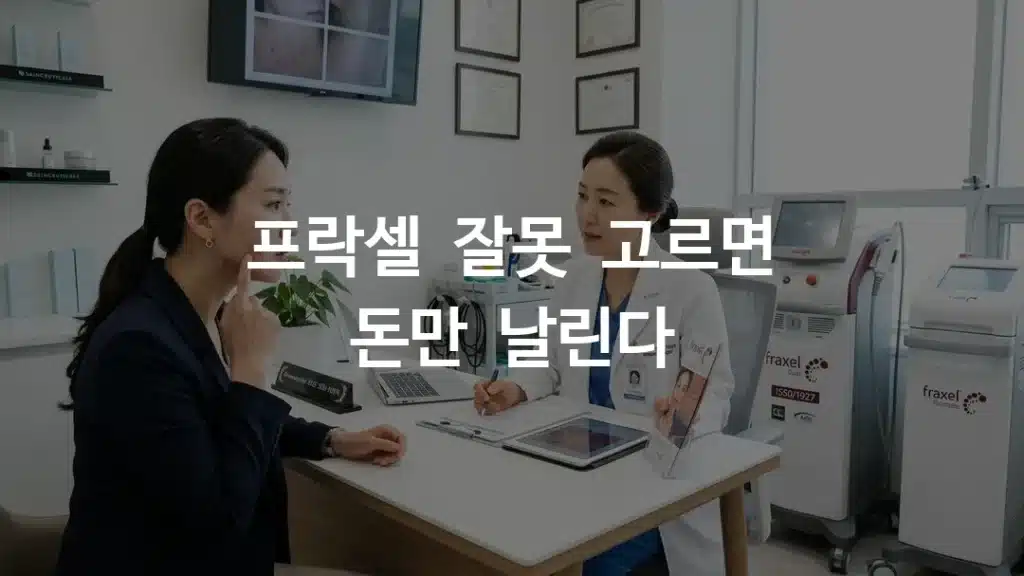 프락셀 레이저 종류를 비교하며 피부과에서 흉터 상담을 받는 장면