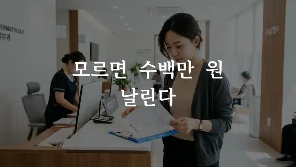 여드름 흉터 실비보험 청구를 위해 피부과에서 서류를 준비하는 모습
