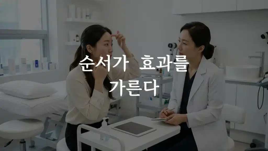 쥬베룩 스킨 볼륨 같이 시술 순서를 상담받는 한국인 여성