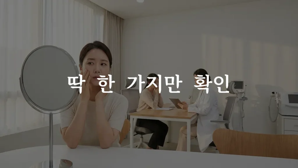 볼꺼짐 고민으로 쥬베룩 볼륨과 스컬트라를 비교하는 피부과 상담 장면